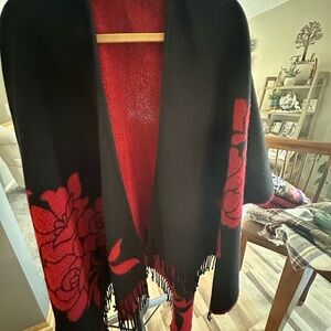 Black and Red Floral Shawl